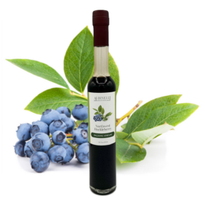balsamic vinegar in front of huckleberries
