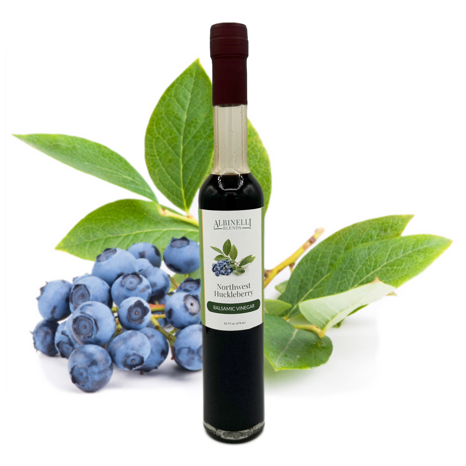 balsamic vinegar in front of huckleberries